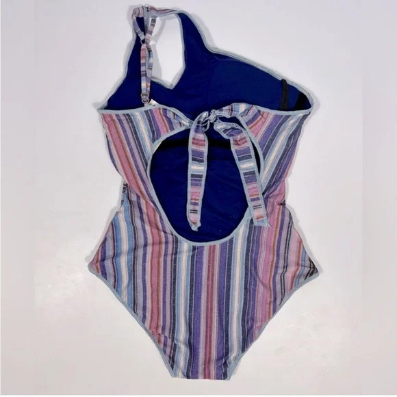 NEW BECCA Purple/Blue South Coast Printed Metallic Asymmetrical One-Piece Size M - Picture 5 of 11